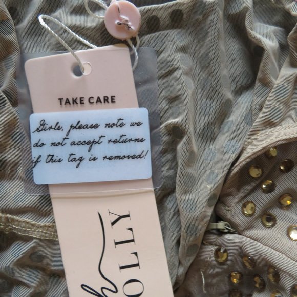 NWT OH POLLY BATCH A BEIGE SHEER BODYCON DRESS 6 - Picture 8 of 8